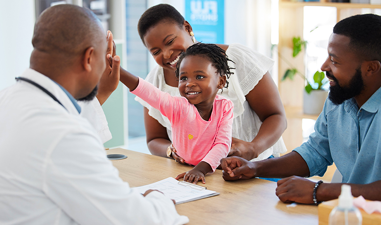 family at doctor's office