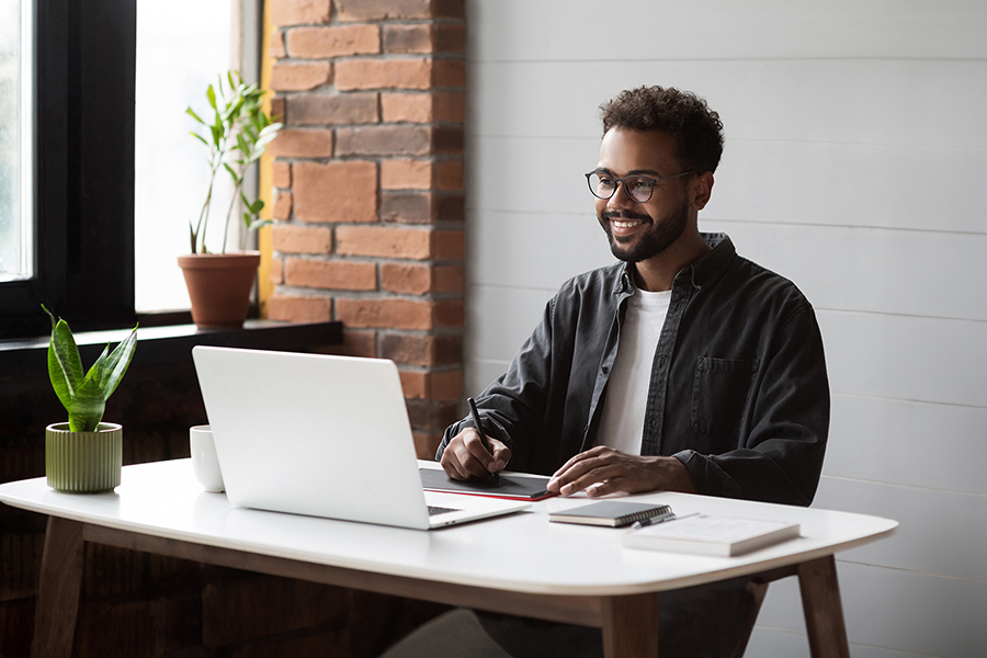man at desk