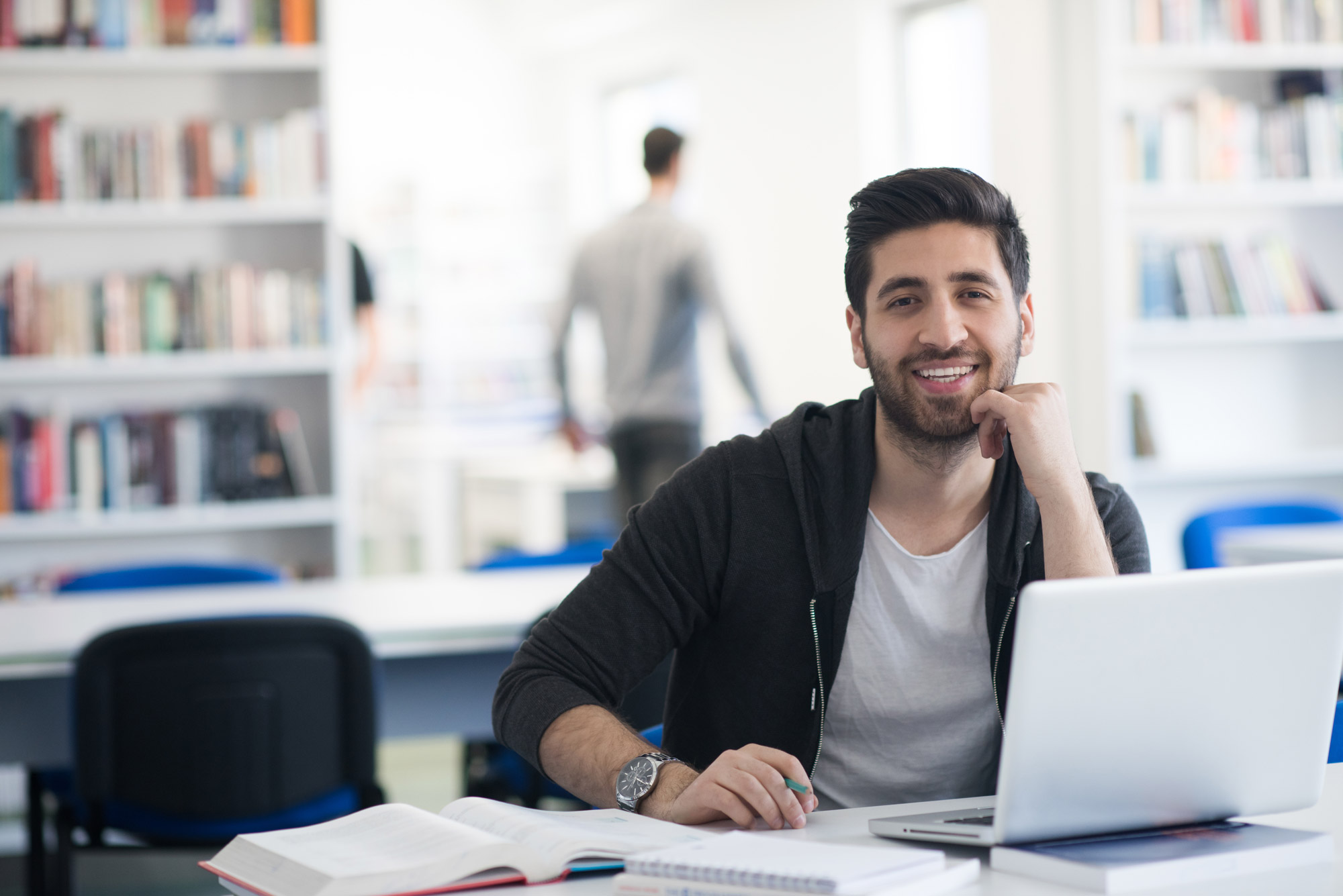 man in library