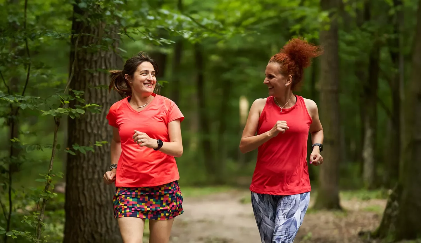 two people running